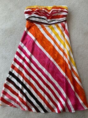 The Limited - Striped Strapless Dress — Pink, Orange, Yellow -size 0 - Brand New